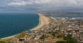 Panoramic and Elevated view of Chesil Beach Dorset England UK Royalty Free Stock Photo