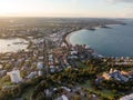 Panoramic evening aerial drone shot of Manly, a beach-side suburb of northern Sydney, in the state of New South Wales Royalty Free Stock Photo