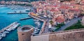 Panoramic evening cityscape of Calvi port. Superb summer scene of Corsica island, France, Europe. Nice seascape of Mediterranean s