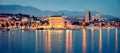 Panoramic evening cityscape of Split town. Captivating summer sunset in Croatia, Europe. Beautiful world of Mediterranean countrie
