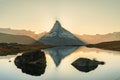 Panoramic evening view of Lake Stellisee with the Matterhorn Cervino Peak in the background. Impressive autumn scene of Royalty Free Stock Photo