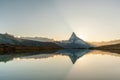 Panoramic evening view of Lake Stellisee with the Matterhorn Cervino Peak in the background. Impressive autumn scene of Royalty Free Stock Photo