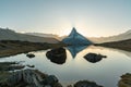 Panoramic evening view of Lake Stellisee with the Matterhorn Cervino Peak in the background. Impressive autumn scene of Royalty Free Stock Photo