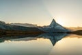 Panoramic evening view of Lake Stellisee with the Matterhorn Cervino Peak in the background. Impressive autumn scene of Royalty Free Stock Photo