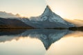 Panoramic evening view of Lake Stellisee with the Matterhorn Cervino Peak in the background. Impressive autumn scene of Royalty Free Stock Photo