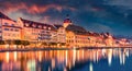 Panoramic evening view of popular tourist attraction - Kornschutte. Spectacular autumn cityscape of Lucerne. Stunning outdoor view