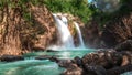 Panoramic exotic beautiful tropical deep rainforest waterfall Fresh waterfalls in deep forest Royalty Free Stock Photo