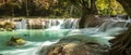 Panoramic exotic  beautiful tropical deep rainforest waterfall  and lake panorama landscape Royalty Free Stock Photo