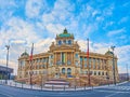 Panoramic facade of National Museum, Wenceslas Square, Prague, Czech Republic