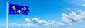Ile-de-France Flag - state of France, flag waving on a blue sky in beautiful clouds - Horizontal banner