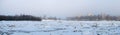 Panoramic foggy April scenery in Koskikeskus, Oulu Finland