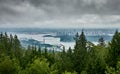 Panoramic foggy view of Vancouver at misty and rainy day.