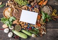 Panoramic food background with assortment of fresh organic fruits and vegetables for a balanced diet. Healthy food concept Royalty Free Stock Photo