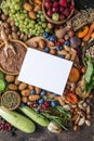 Panoramic food background with assortment of fresh organic fruits and vegetables for a balanced diet. Healthy food concept Royalty Free Stock Photo