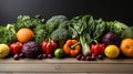 Assortment of fresh organic fruits and vegetables on dark background for a balanced diet. Healthy food concept Royalty Free Stock Photo