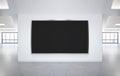 Panoramic frame Mockup hanging on office wall. Mock up of a billboard in modern company interior Royalty Free Stock Photo