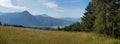 Panoramic of the French Alps : lake of Serre Poncon near fields
