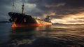 Panoramic front view of a cargo ship carrying oil, Generative AI Royalty Free Stock Photo