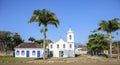 Arial view panorama of church Nossa Senhora das Dores (Our Lady of Sorrows) in historic town Paraty, Brazil Royalty Free Stock Photo