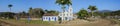 Arial view panorama of church Nossa Senhora das Dores (Our Lady of Sorrows) in historic town Paraty, Brazil Royalty Free Stock Photo
