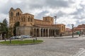 Panoramic full view of San Vicente Cathedral facade, BasÃÂ­lica de San Vicente, romanesque iconic architecture on ÃÂvila downtown