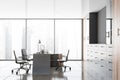 Panoramic gray and wooden CEO office interior Royalty Free Stock Photo