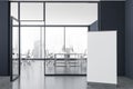 Panoramic grey open space office with poster Royalty Free Stock Photo