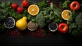 Panoramic Healthy food background with fresh organic fruits and vegetables for a balanced diet Royalty Free Stock Photo