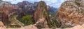 Panoramic high angle shot of the Angels Landing trail in Zion National Park