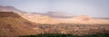 Panoramic high angle view of the old historical abandoned Kasbah city in Morocco