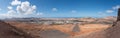 Panoramic high angle view of town of Teguise on Lanzarote, Canary Islands, against blue sky and ocean Royalty Free Stock Photo