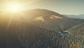 Panoramic high mountain lake scenery aerial view Royalty Free Stock Photo