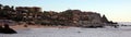 Panoramic high quality picture of luxurious Los Cabos Mexico rocky cliff ocean cost with luxury hotel and restaurants