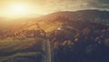 Panoramic highland countryside scenery aerial view Royalty Free Stock Photo