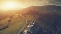 Panoramic highland countryside scenery aerial view Royalty Free Stock Photo