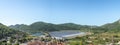 Panoramic hill view of Salt Field outside Ston in southern Croatia summer