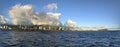 Panoramic of Honolulu, Ala Moana Beach Park, Waikiki Hotels and Diamond Head Crater during Sunset Royalty Free Stock Photo