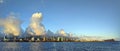 Panoramic of Honolulu, Ala Moana Beach Park, Waikiki Hotels and Diamond Head Crater during Sunset Royalty Free Stock Photo