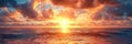 Panoramic horizontal banner of sunset over calm ocean water Royalty Free Stock Photo