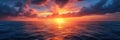 Panoramic horizontal banner of sunset over calm ocean water Royalty Free Stock Photo