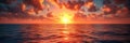 Panoramic horizontal banner of sunset over calm ocean water Royalty Free Stock Photo