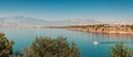 idyllic view of the sea coast in Antalya. Taurus mountains in the background and the blue Bay of the Mediterranean sea Royalty Free Stock Photo