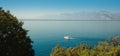 idyllic view of the sea coast in Antalya. Taurus mountains in the background and the blue Bay of the Mediterranean sea Royalty Free Stock Photo