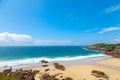 Panoramic idyllic view of surfers beach in Brittany in Northern France