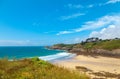 Panoramic idyllic view of surfers beach in Brittany in Northern France