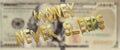 Panoramic illustration of an American banknote with writting "money never sleeps" on it