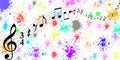 Black Music Notes in Colorful Spatters and Splashes Banner Background Royalty Free Stock Photo