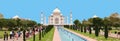 Panoramic illustration of the Taj Mahal.