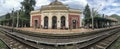 Panoramic image of Baile Herculane railway station, Caras-Severin, Romania Royalty Free Stock Photo