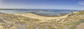 Panoramic image on the beach of the Portuguese coastal town Bairro Monte Vistoso Royalty Free Stock Photo